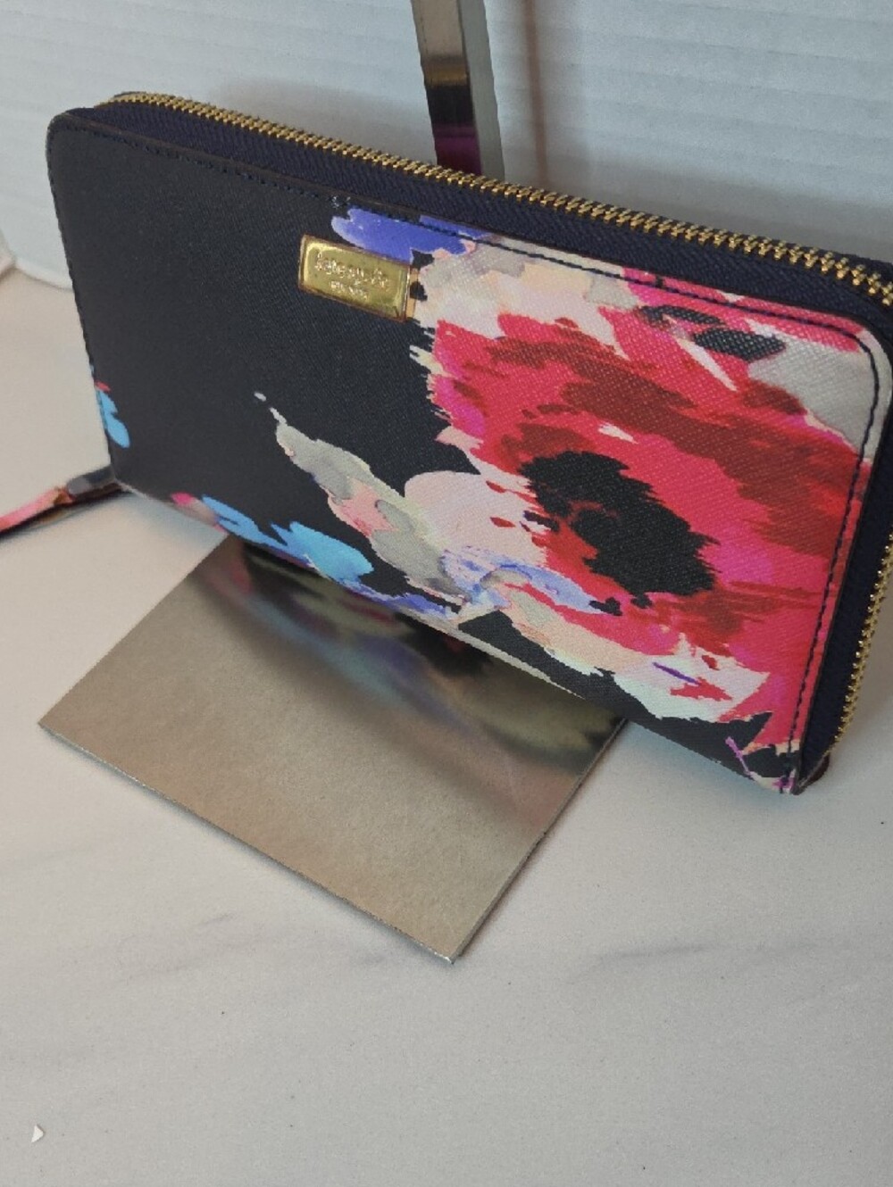 kate spade Black Floral Zip Around Wallet with Pink & Blue Accents - Picture 2 of 12